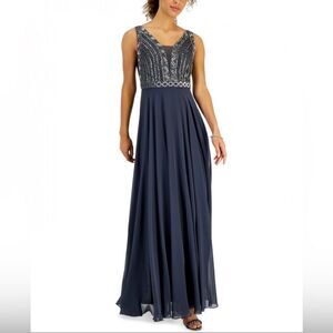 NWT J Kara Women's Beaded Illusion-V-Neck Gown Dress Size 12 Style 5578GR